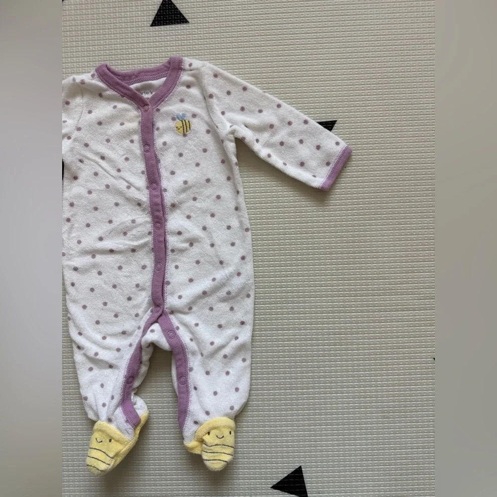 Carters|FREE w kids purchase,Baby girl Polka Dot footies w bee print,3M•novelty - Picture 2 of 5